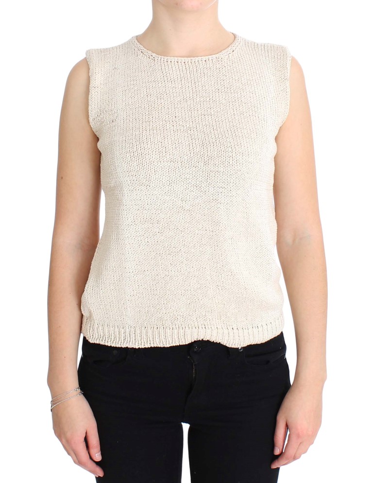 Beige Cotton Blend Knitted Sleeveless Sweater