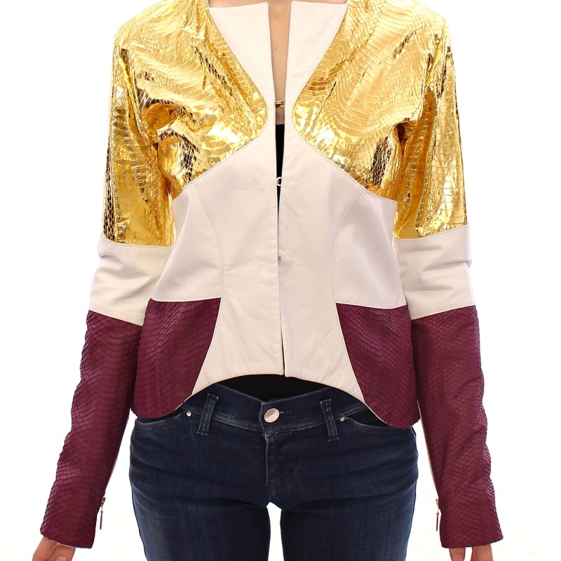 White Gold Purple Leather Jacket