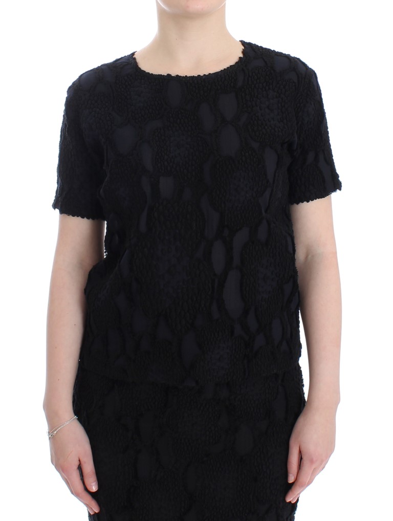 Black Jaquard Blouse Top Shirt