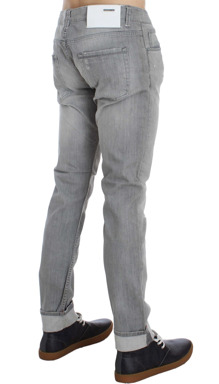 Gray Wash Denim Cotton Stretch Slim Fit Jeans
