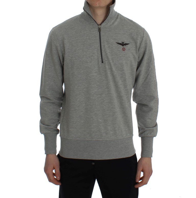 Gray Cotton Stretch Half Zipper Sweater