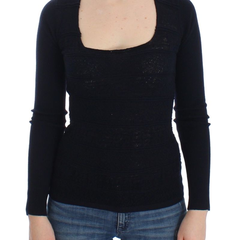 Blue Knitted Wool Stretch Sweater Top