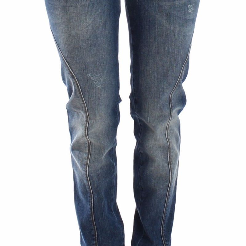 Blue Slim Jeans Denim Pants Straight Stretch
