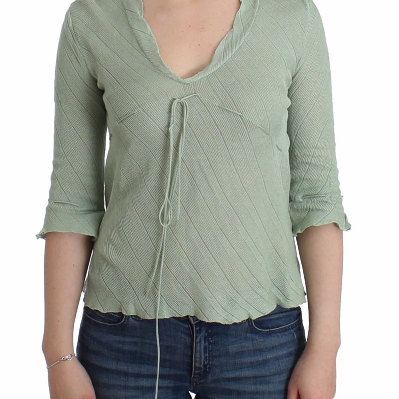 Green Lightweight Knit Sweater Top Blouse