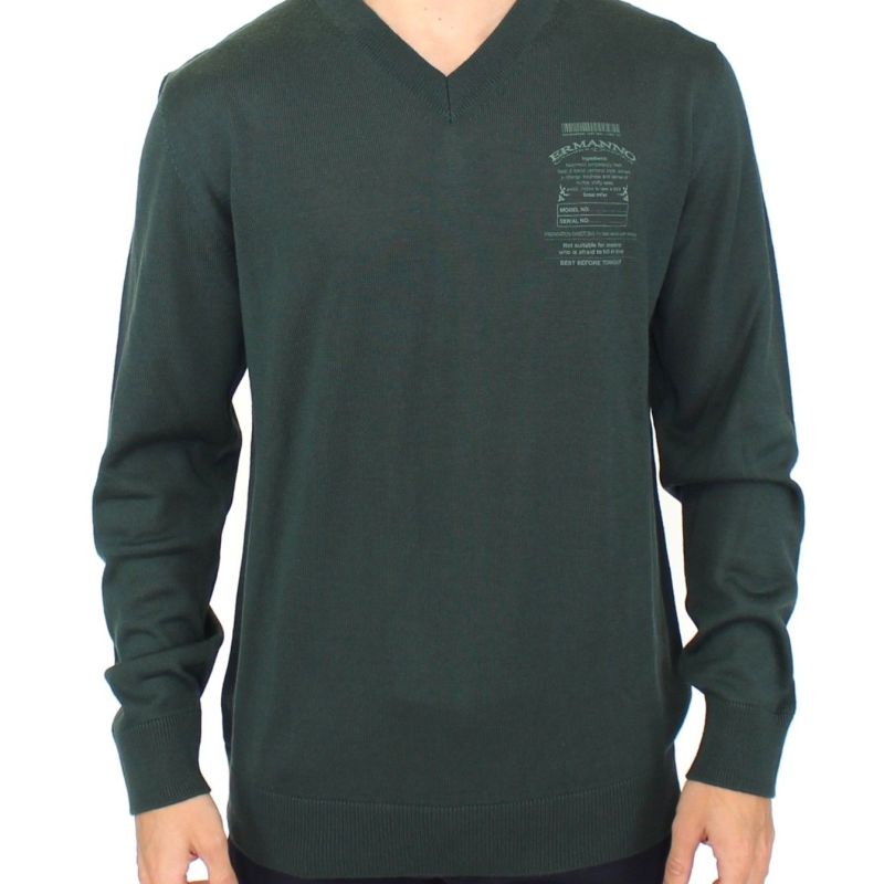Green Wool Blend V-neck Pullover Sweater