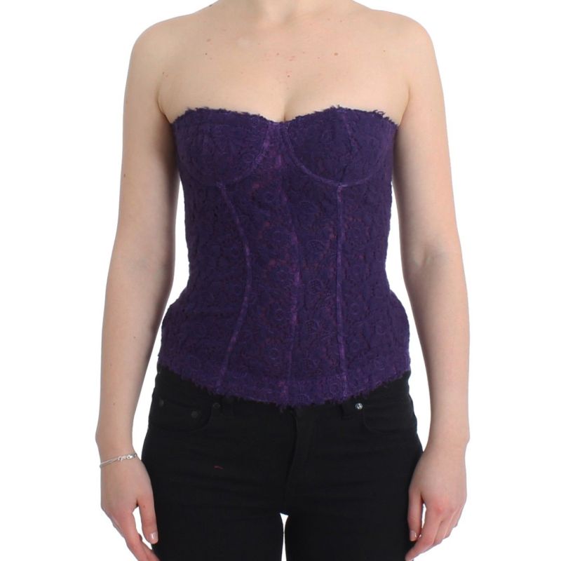 Lingerie Purple Corset Bustier Top Floral Lace