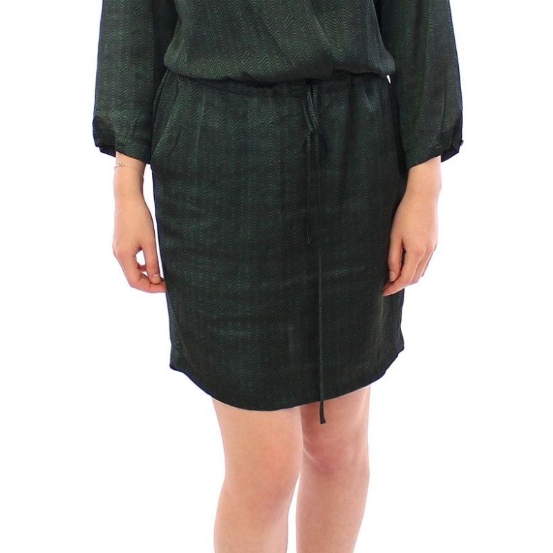 Green Zig Zag Logo 3/4 Sleeve Dress