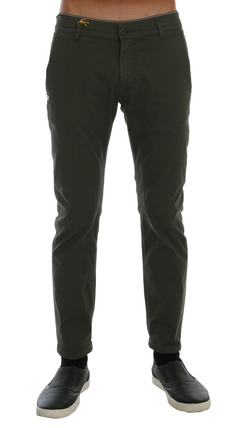 Green Cotton Stretch Slim Fit Chinos