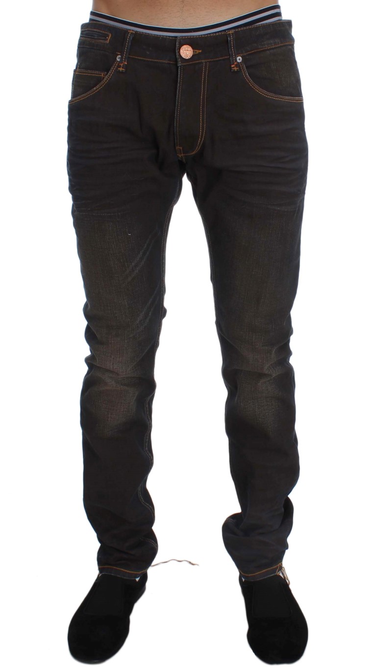 Brown Wash Cotton Stretch Slim Fit Jeans