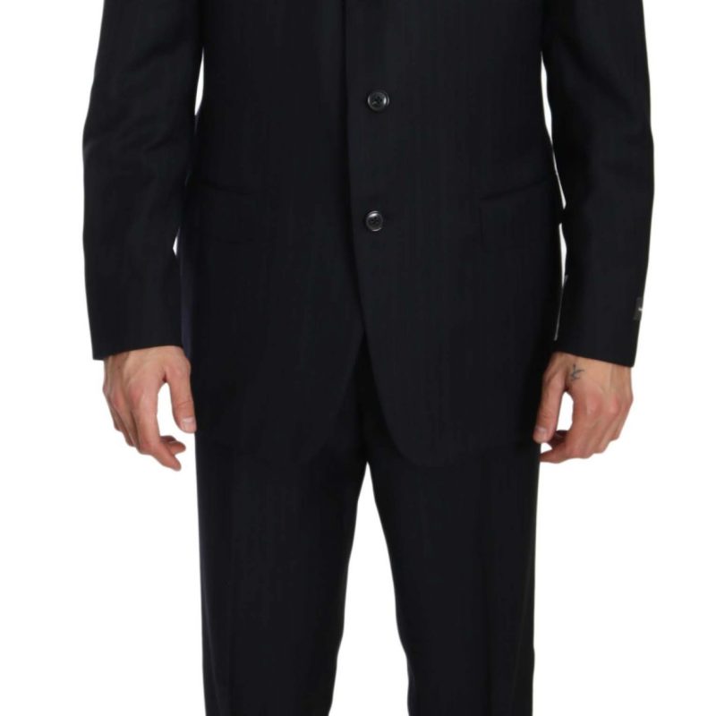 Black Stripe Two Piece 3 Button Wool Suit