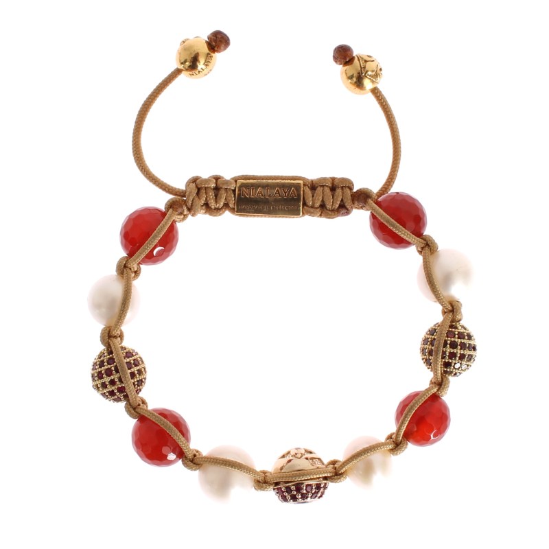 CZ Carnelian Sea Pearl Gold 925 Bracelet