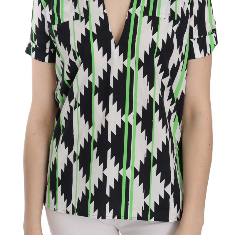 Multi Color Plunging Top Blouse