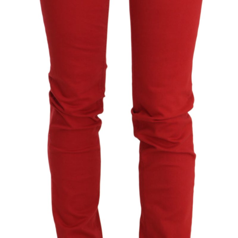 Red Cotton Stretch Low Waist Skinny Trouser Jeans
