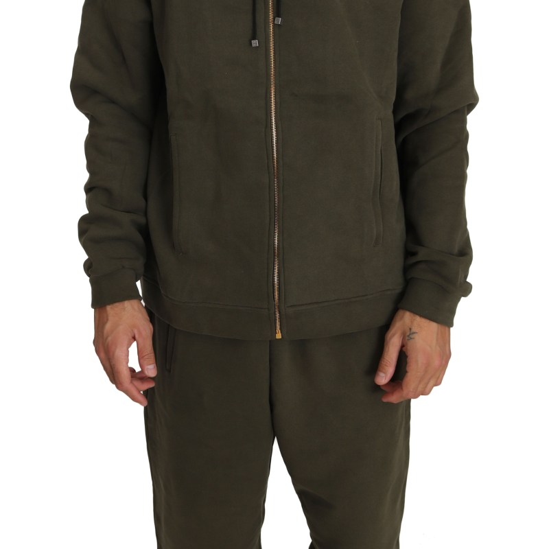 Hooded Full Zip Green Cotton Mens Sweater