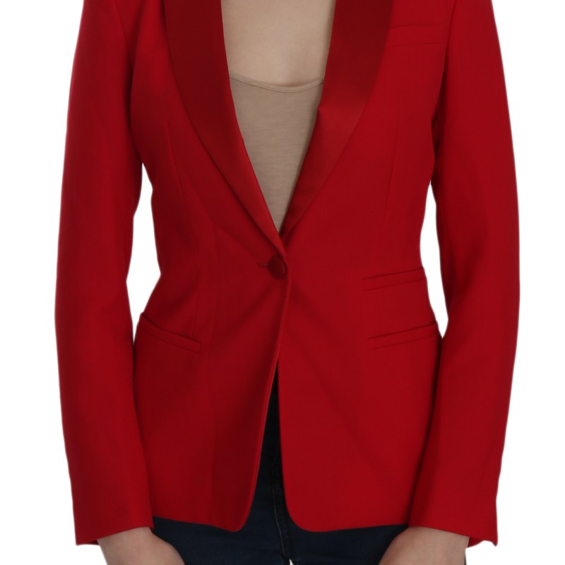Red Single Breasted Long Sleeve Formal Jacket Blazer