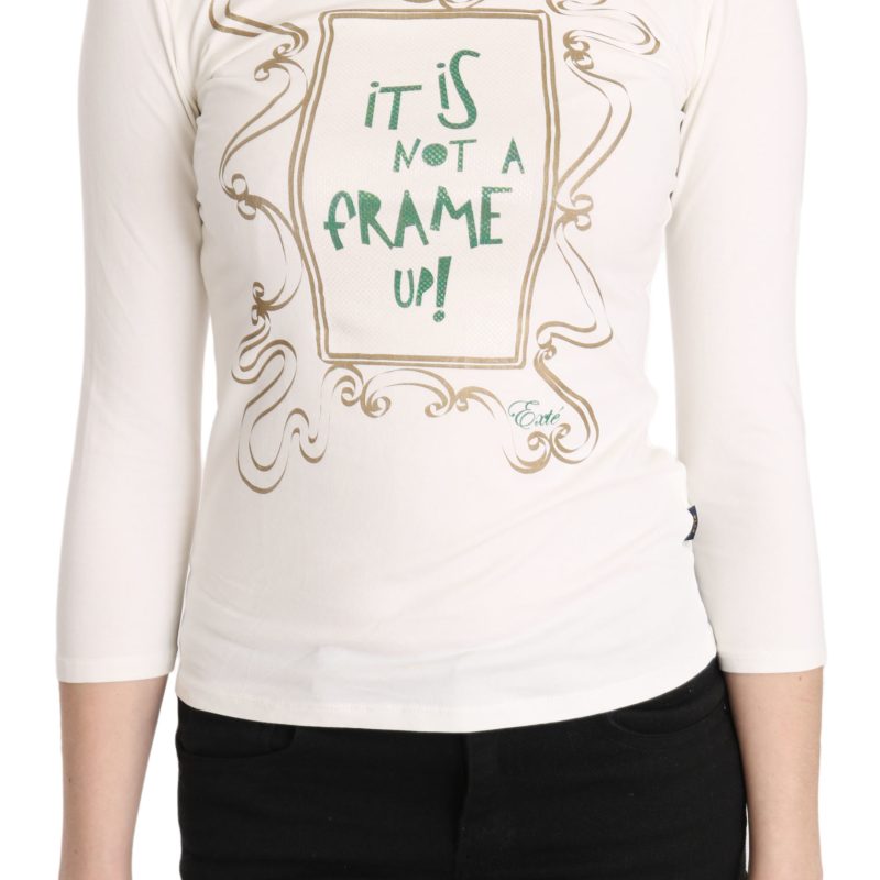 White Printed Turtle Neck 3/4 Sleeve Casual Top Blouse