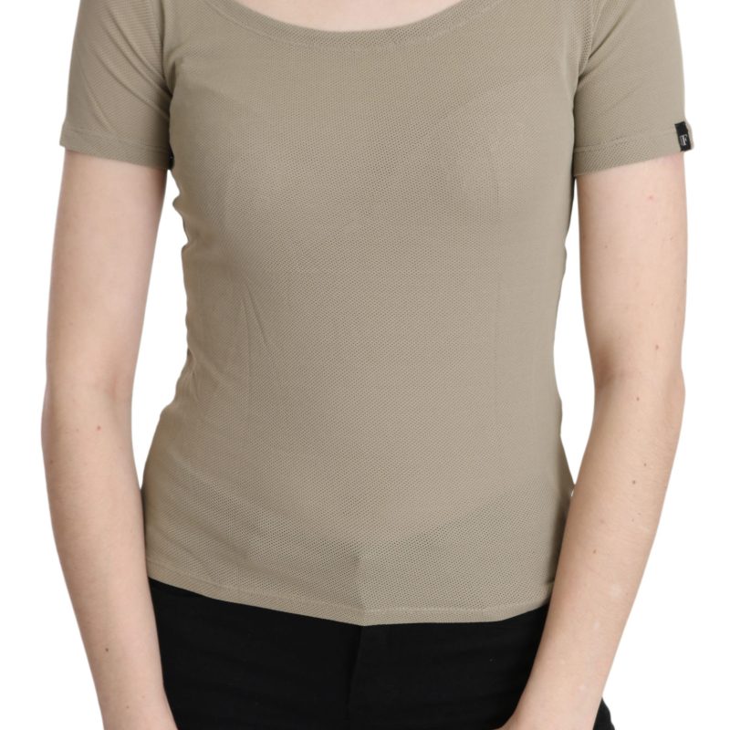Gray 100% Nylon Short Sleeve Casual Tank Top Blouse