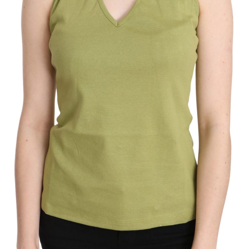 Green Halter Cotton Sleeveless Casual Tank Top Blouse