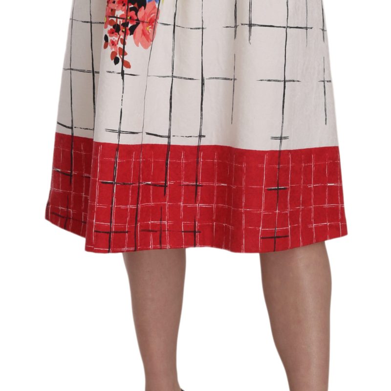 Floral Print Lined Multicolor Flared Midi