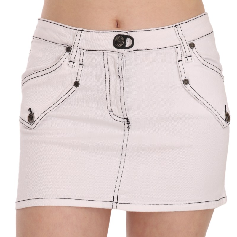 White Cotton Stretch Casual Mini Skirt