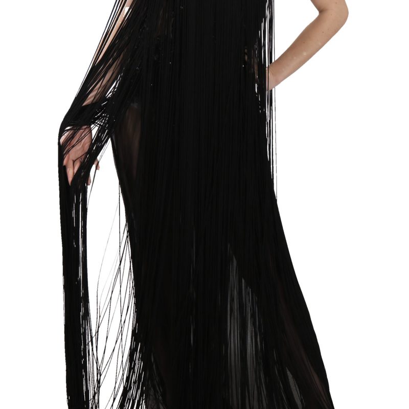 Black Silk Beaded Sequined Sheer Dress
