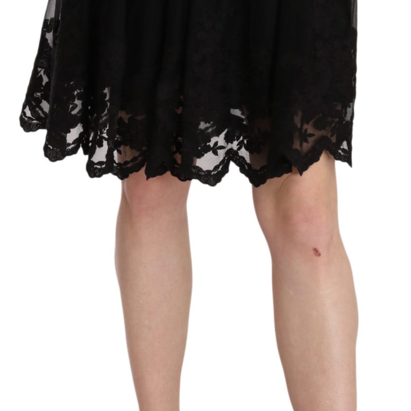 Black Cotton A-Line Pleated Mini Skirt