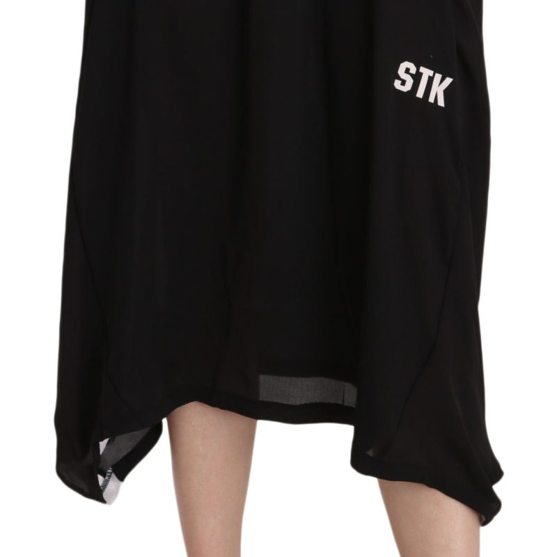 Black Crepe Logo Two Toned Elasticated Waist Skirt