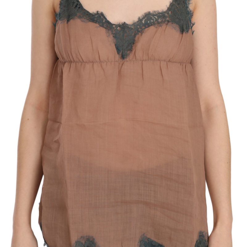 Brown Lace Spaghetti Strap Tank Top Blouse