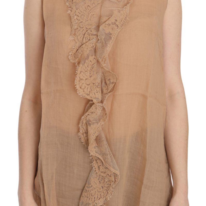 Brown Lace Sleeveless Casual Tank Top Blouse