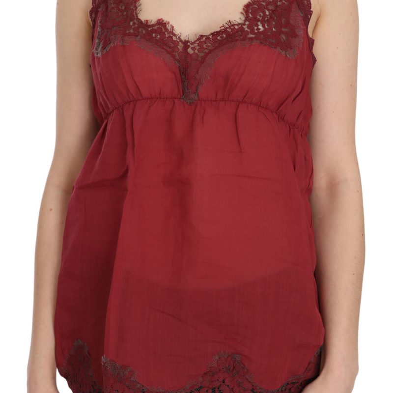 Red Lace Spaghetti Strap Tank Top Blouse