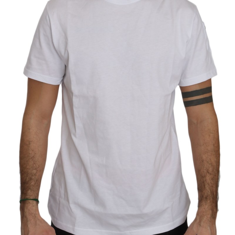 White Cotton Crew-neck Chest Mens T-shirt