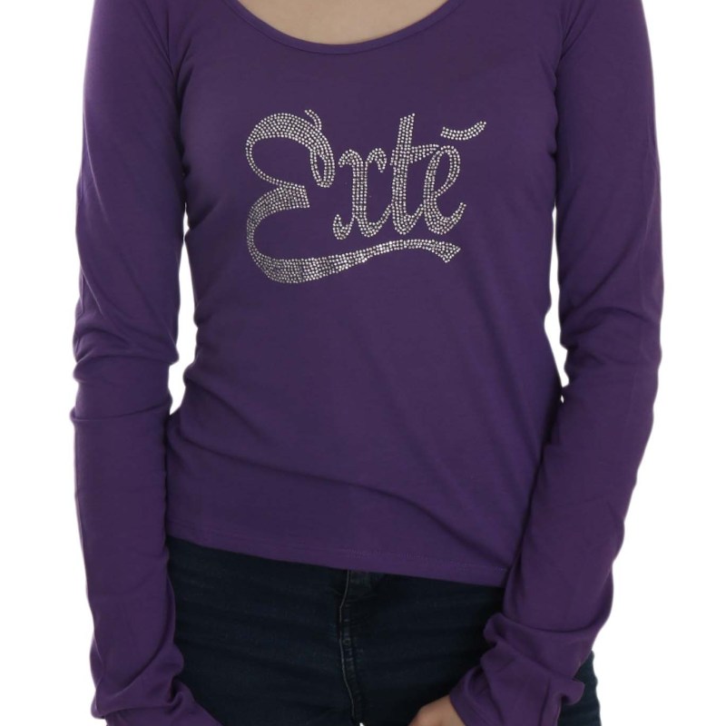 Purple Crystal Embellished Long Sleeve Casual Top