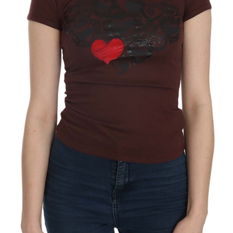 Brown Hearts Short Sleeve Casual T-shirt Top