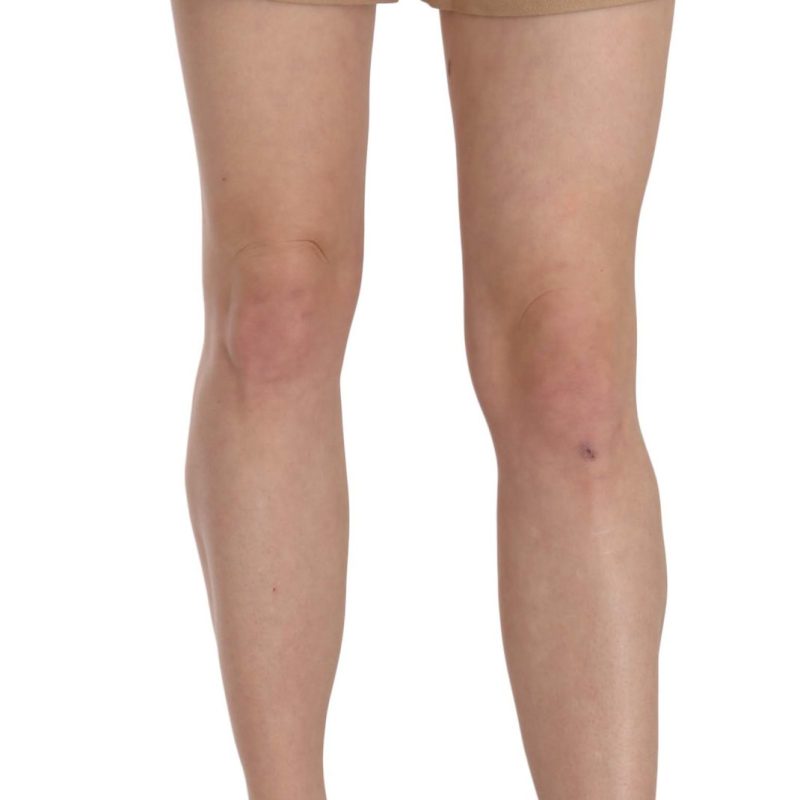 Short Beige Cotton Blend Mid Waist Mini Skirt
