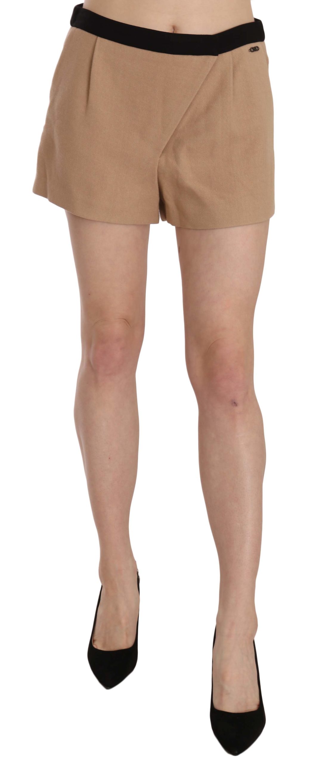 Short Beige Cotton Blend Mid Waist Mini Skirt