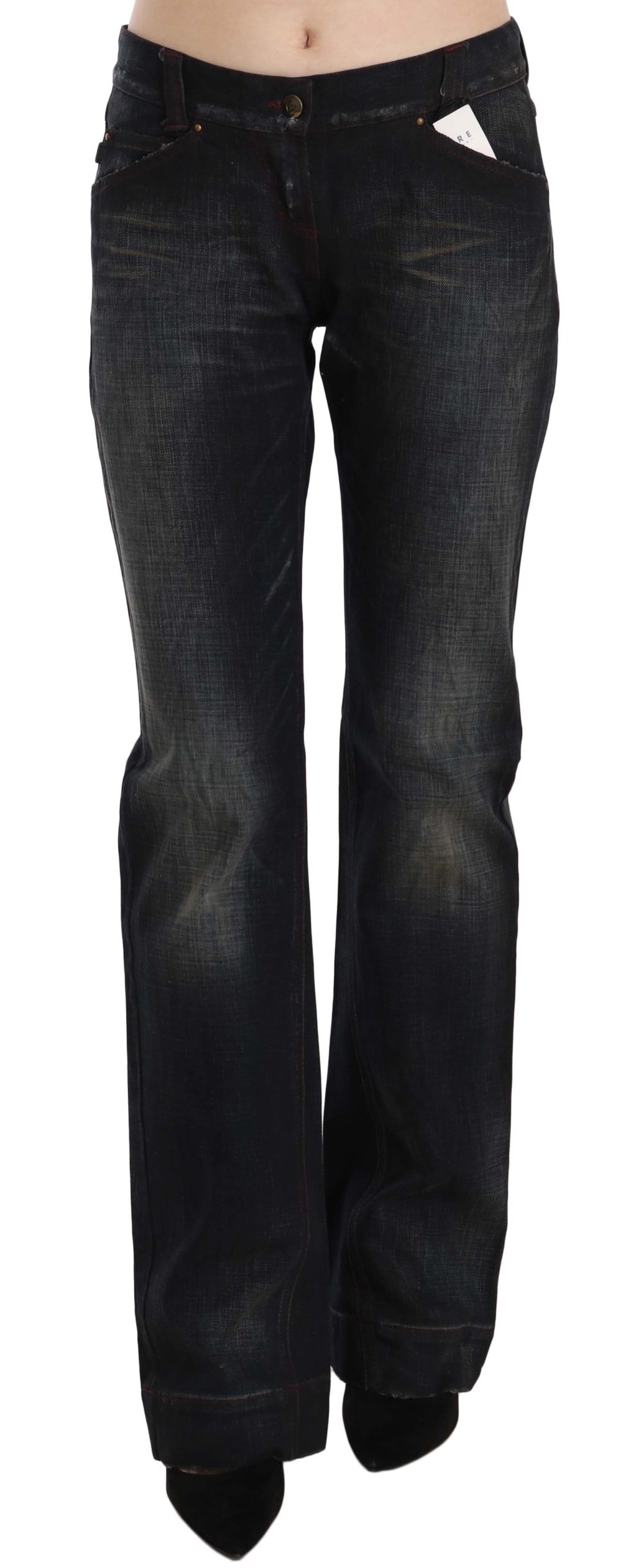 Black Washed Low Waist Boot Cut Denim Pants Jeans
