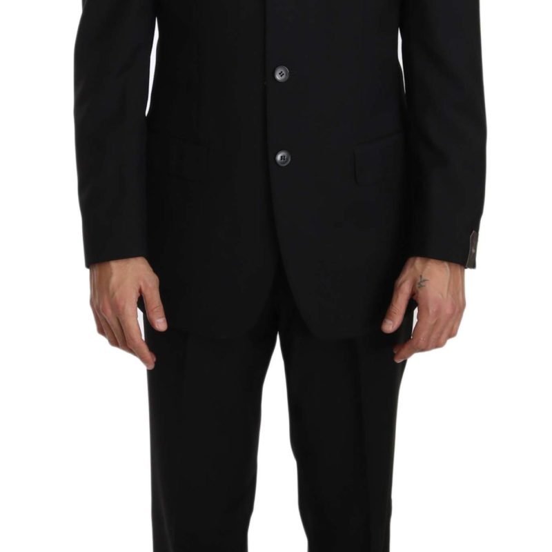 Black Striped wo Piece 3 Button Wool Suit