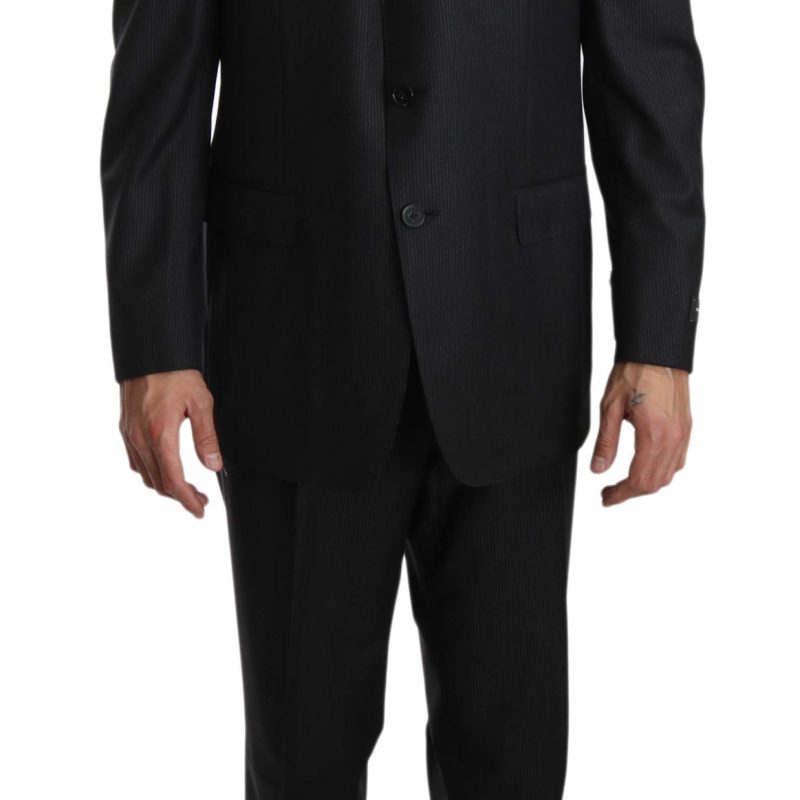 Black Two Piece 3 Button Wool Suit