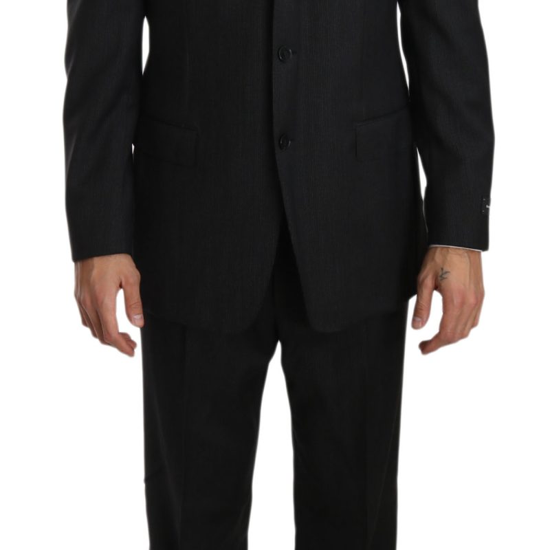 Black Two Piece 3 Button Wool Suit