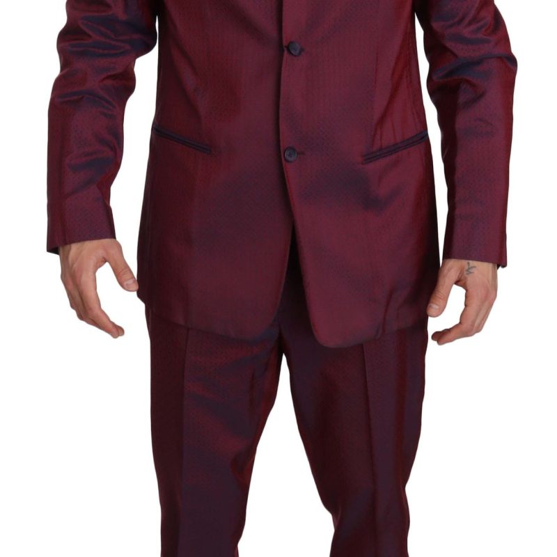 Two Piece 3 Button Bordeaux Patterned Suit