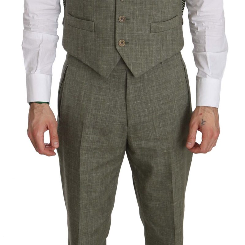 Gray Linen Two Piece Vest Pants Trousers