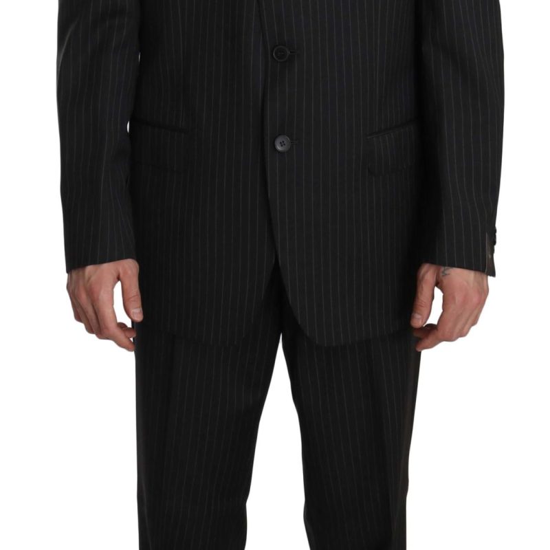 Black Striped Two Piece 3 Button 100% Wool Suit