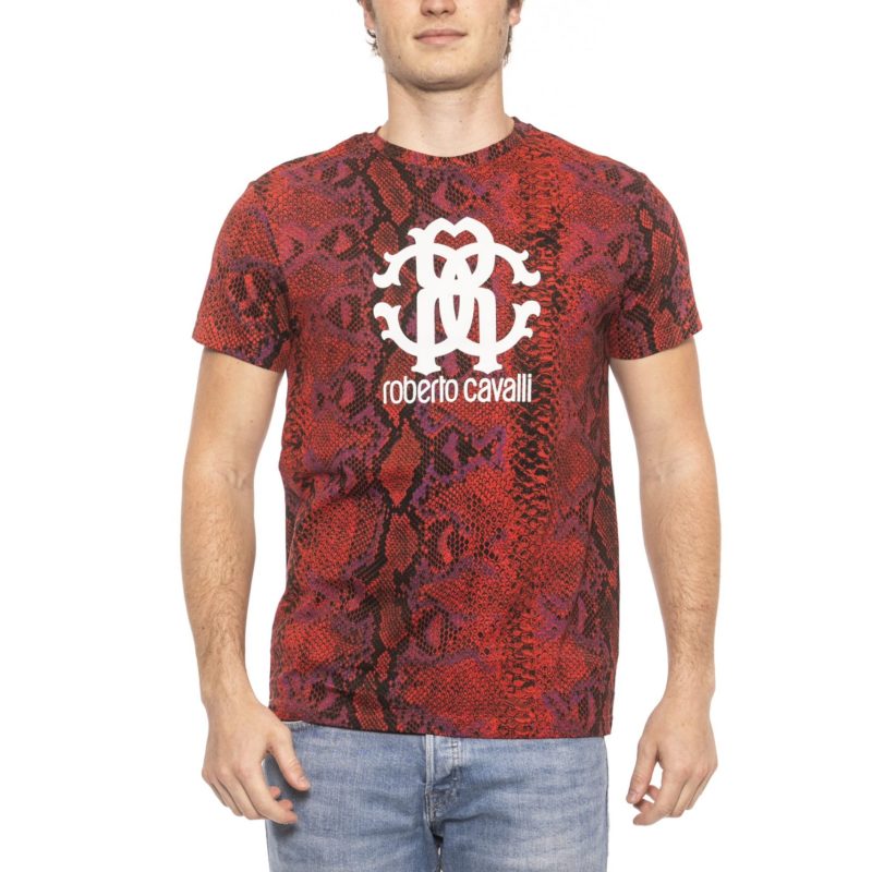 Red Short Sleeves T-shirt. Front Logo Print. Python Fantasy.